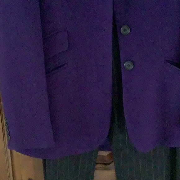 Lauren Ralph Lauren pant suit purple jacket and dark grey pin striped no pleats - Picture 2 of 7